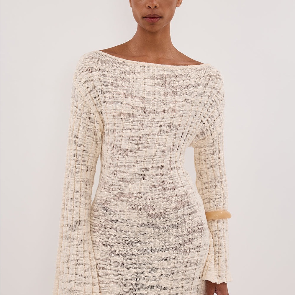 DISSH Cream Knit Maxi Dress. NWT. All Cotton. Left Side Slit. Fits as US8 - Picture 3 of 10
